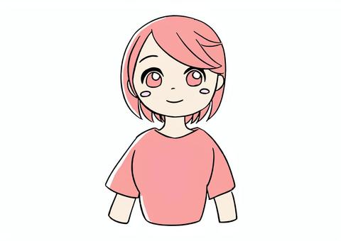 桃色の女の子が正面を向いているイラスト 女の子,ピンク,かわいい,手描き,女性キャラクター,20代,30代,ピンク髪,キャラクター素材,ノーマルポーズのイラスト素材