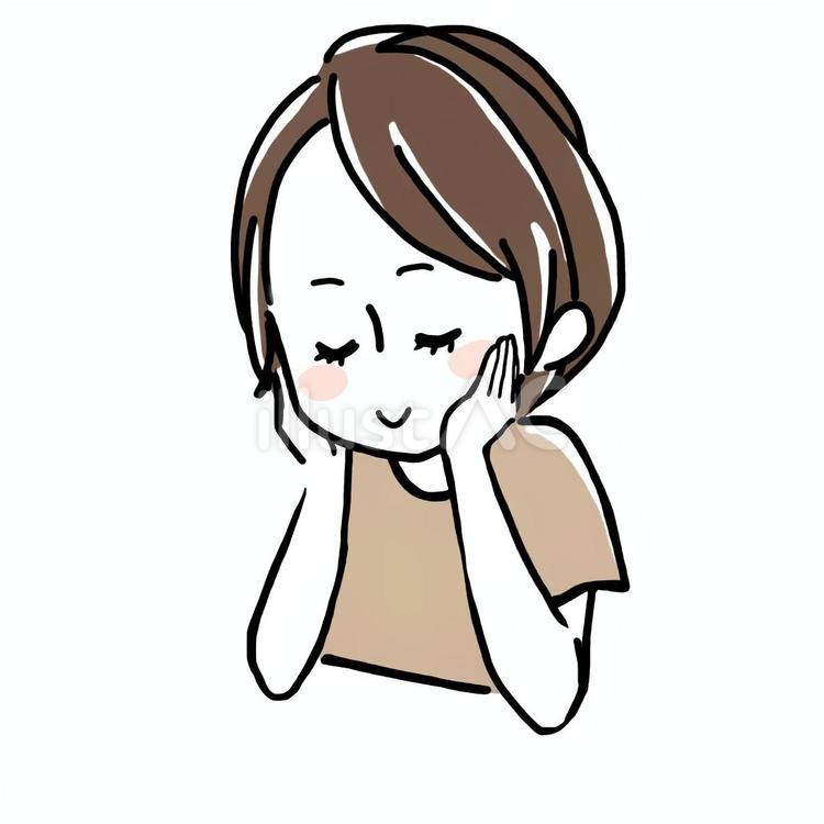 頬杖で微笑む女性　ベージュ 頬杖,楽しみ,微笑むのイラスト素材