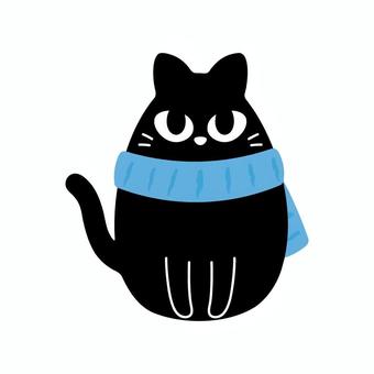 青いマフラーを巻いた黒猫 青いマフラーを巻いた黒猫 黒猫,猫,マフラー,冬,動物,ペット,ポーズ,青,子猫,生き物のイラスト素材