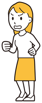  ロングヘア女性(黄)-207-全身 怒る,女性,女の子,人物,かわいい,怒り,キレる,ムカつく,喧嘩,プンプンのイラスト素材