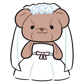 ウエディングベア　茶色　花嫁 熊,テディベア,ウエディングベア,花嫁,ウエディングドレス,結婚式,結婚,お祝い,祝福,ぬいぐるみのイラスト素材