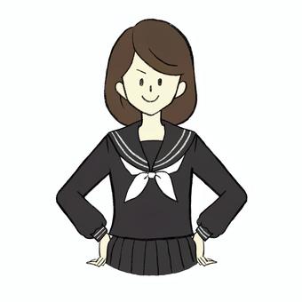 やる気いっぱいの女子学生　セーラー 女の子,女性,生徒,学生,女子学生,女子,セーラー,セーラー服,少女,やる気のイラスト素材