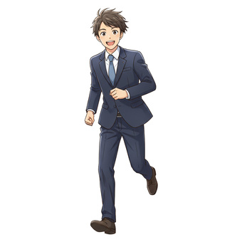 走る会社員の男性のアニメ風イラスト