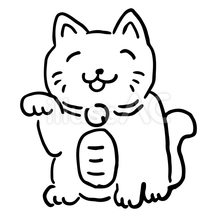 招きネコ（線画） 招き猫,猫,ねこのイラスト素材