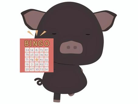 ビンゴ_豚 ビンゴ,ブタ,黒豚,動物,かわいい,ゲーム,レクリエーション,瞑るのイラスト素材