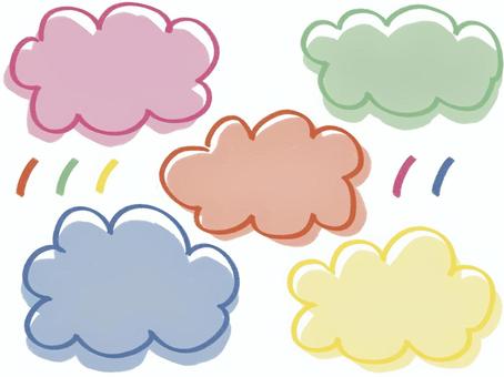 かわいいもくもくフレーム5色 手描き,イラスト,ふきだし,カラー,かわいい,もくもく,ふわふわ,素材,背景,デザインのイラスト素材