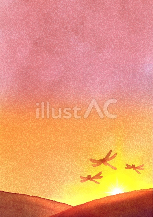 秋の夕焼け空とトンボの縦長背景 夕焼け,夕日,トンボのイラスト素材