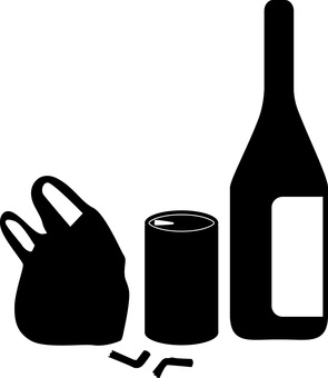 ゴミ空き瓶・空き缶 空き瓶,空き缶,アルコール,ビール,ゴミ,散らかす,デフォルメ,ピクトのイラスト素材