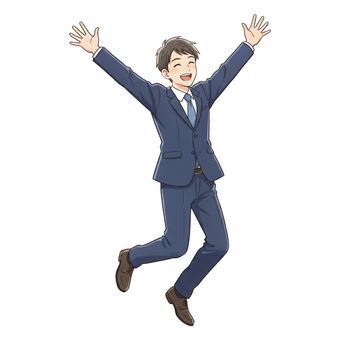 ジャンプして喜びを表す会社員の男性