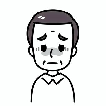 シニア男性　顔色が悪い　白黒 高齢者,病気,白黒,症状,顔色,血色,悪い,青い,顔,男性のイラスト素材