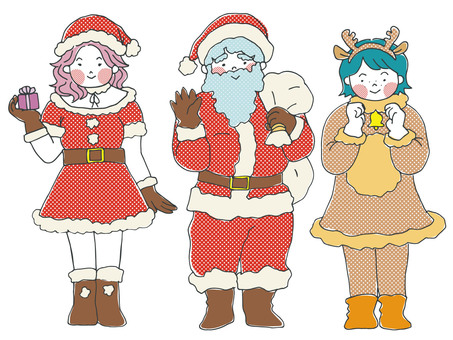 クリスマス【80sTASTE_202】 クリスマス,サンタクロース,トナカイ,コスプレ,聖夜,サンタ,12月,プレゼント,行事,イベントのイラスト素材