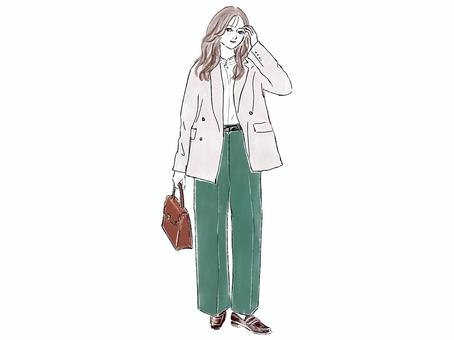 Illustration, female, jacket, pants, 