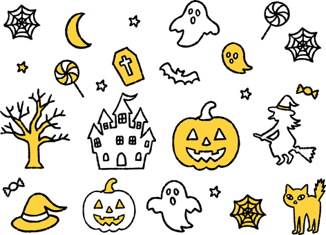 ハロウィンのかわいいアイコンのセット ハロウィン,かわいい,アイコン,セット,キャラクター,魔女,お城,木,蜘蛛の巣,カボチャのイラスト素材
