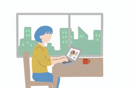 パソコンで仕事をする女性 在宅ワーク,データ入力,パソコン,入力,主婦,女性,室内のイラスト素材