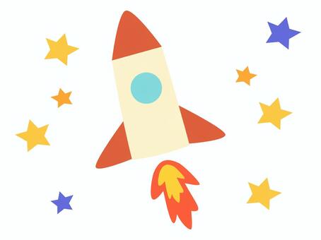 ポップなロケット ロケット,星,宇宙,炎,オレンジ,黄色,青,赤,挿絵,素材のイラスト素材