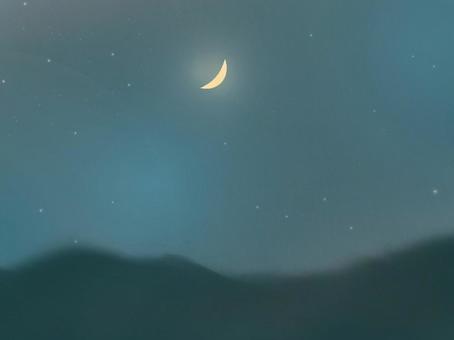 青い夜空と三日月