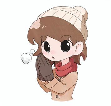 白い息はく女子 白い息はく女子 女性,女子,女の子,彼女,手袋,マフラー,冬,寒い,凍える,南極のイラスト素材