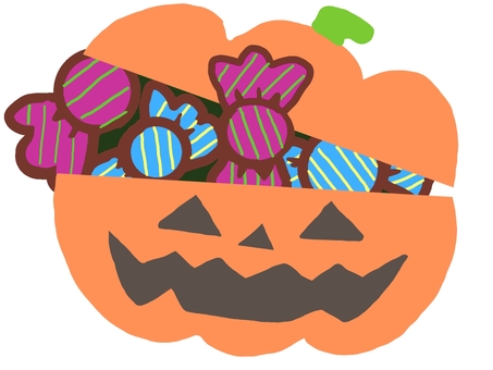 ハロウィンのキャンディーボックス ハロウィン,かぼちゃ,キャンディー,ボックス,入れ物,箱,飴玉,ストライプ,ランタン,お菓子のイラスト素材