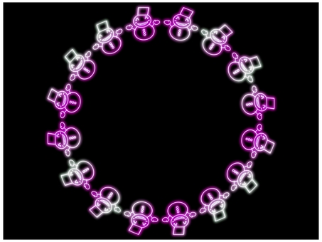 雪だるまのフレ−ム　ネオン　円　ピンク 雪だるま,雪ダルマ,円,丸,サークル,フレーム,ポストカード,メッセージカード,飾り枠,あしらいのイラスト素材