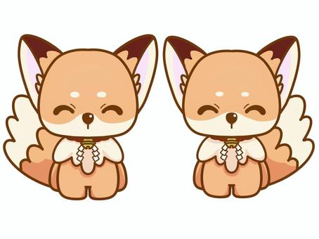 双子のおきつねさん きつね,動物,双子,ツインズ,お稲荷様,御使い,可愛い,イラストのイラスト素材
