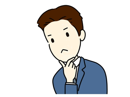 あごに手を当てて考える人(男性) 考える,悩む,への字口,男性,若い,サラリーマン,社会人,スーツ,会社員,仕事のイラスト素材