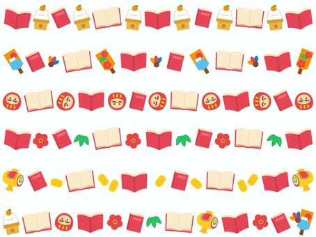 お正月と本のラインセット（主線なし） お正月,鏡餅,羽子板,だるま,和,1月,ライン,冬,主線なしのイラスト素材