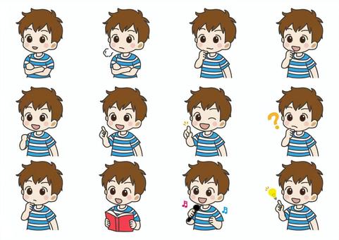 可愛い男の子の仕草セット 男の子,可愛い,仕草,手書き,手描き,悩み,悩む,考える,思考,閃くのイラスト素材