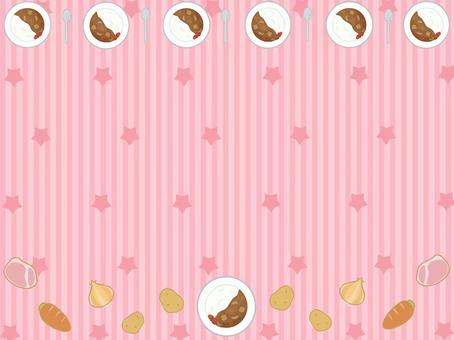 カレーライス（ピンク）フレーム カレー,カレーライス,食事,ごはん,ジャガイモ,ニンジン,玉ねぎ,スプーン,野菜,肉のイラスト素材