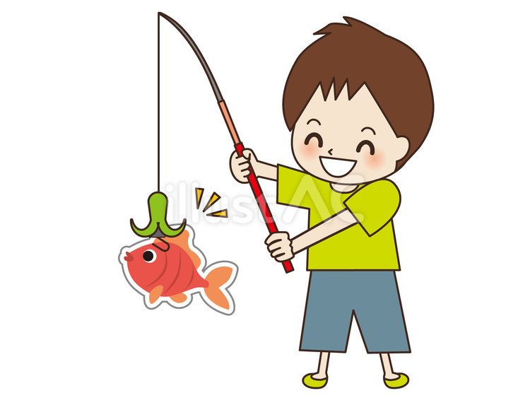 紙の魚釣りをする子供 魚釣り,子供,紙のイラスト素材