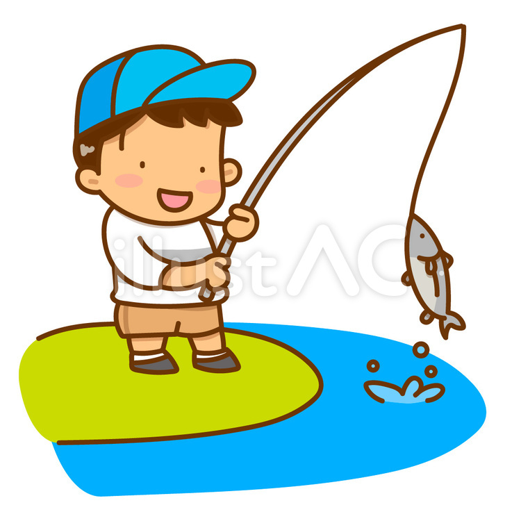 魚釣りをする男の子 つり,釣り竿,魚のイラスト素材