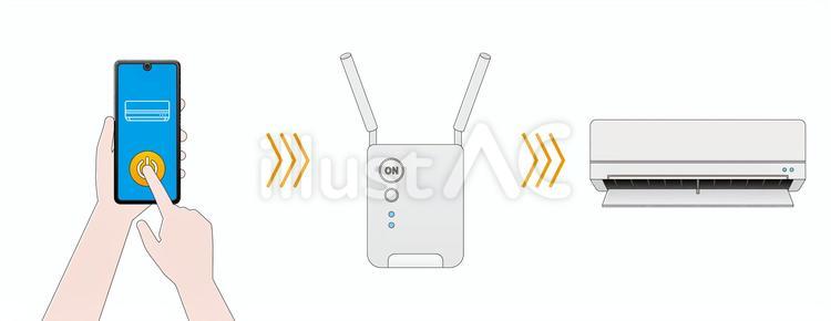 IoTでスマホから操作できるエアコン エアコン,オン,オフのイラスト素材
