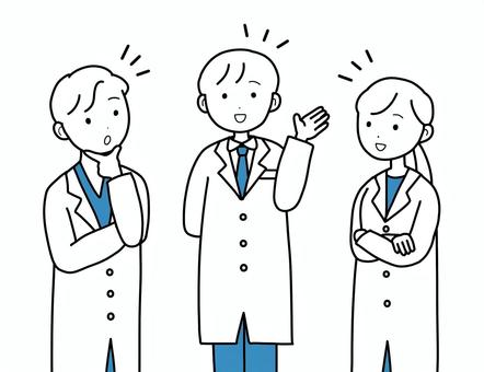 シンプル医師3人組（b） シンプル,人,女,男,医師,医者,白衣,女医,職場,話のイラスト素材