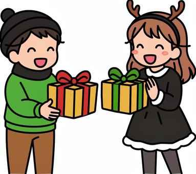 プレゼントを貰う黒の子供たちです。 プレゼント,シンプル,ギフト,喜ぶ,受け取り,サプライズ,笑顔,贈り物,手渡し,お祝いのイラスト素材