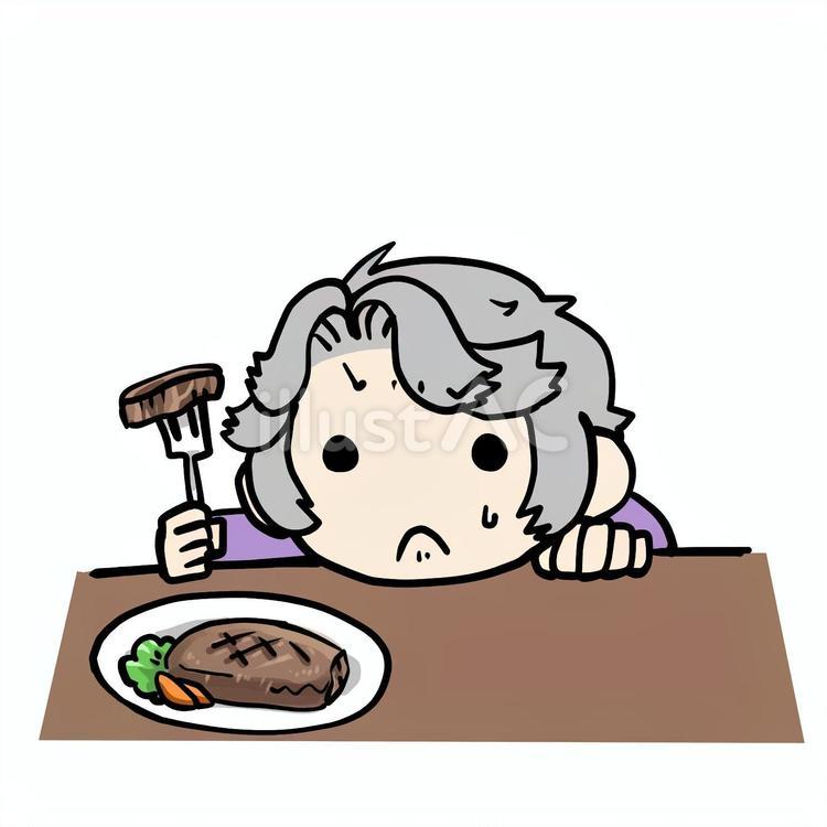 肉料理を我慢するおばあさん おばあさん,肉料理,我慢のイラスト素材
