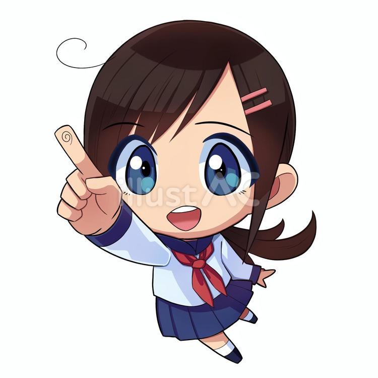 指差す女子生徒のぷちキャラ 萌え,可愛い,アニメのイラスト素材