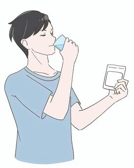 サプリを飲む男性のイラスト 飲む,サプリメント,薬,男性,美容,ビューティー,ダイエット,健康,画像,挿絵のイラスト素材