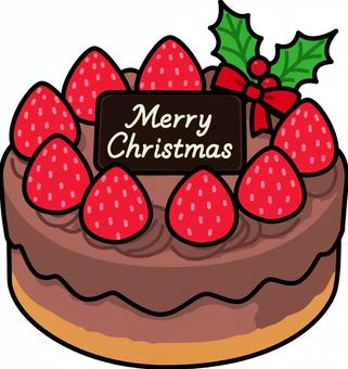 茶色のホールケーキです。 クリスマス,ケーキ,シンプル,チョコレート,いちご,リボン,スイーツ,ホール,デザート,パーティーのイラスト素材