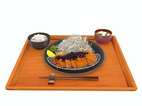 学食や定食屋の定番のランチのとんかつ定食 とんかつ,ご飯,味噌汁,箸,お盆,ランチ,食事のイラスト素材