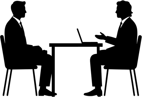 商談するサラリーマンのシルエット 商談,打ち合わせ,会議,面談,1on1,サラリーマン,ビジネス,上司,部下,営業のイラスト素材