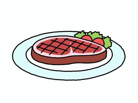 ビーフステーキ ビーフステーキ,肉,洋食,料理,食べ物,シンプル,線画,手描きのイラスト素材