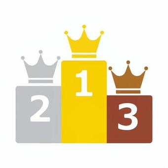 表彰台アイコン_王冠付き 表彰台,ランキング,優勝,結果,王冠,アイコン,段差,金,銀,銅のイラスト素材