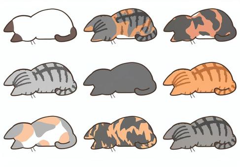 ごめんねこ ごめん寝,眠る,猫,睡眠,かわいい,動物,いきもの,縞三毛,三毛猫,キジトラのイラスト素材