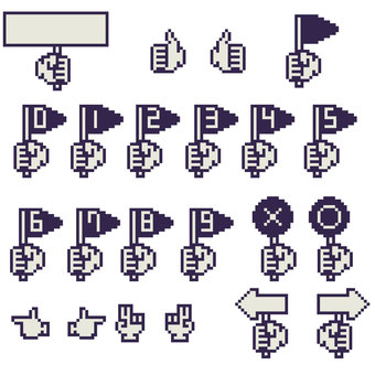 ドット絵アイコンセット ハンド&フラッグ ドット絵アイコンセット ハンド&フラッグ ドット絵,アイコン,セット,旗,数字,カーソル,ピクトグラム,イラスト,ベクター,aiのイラスト素材