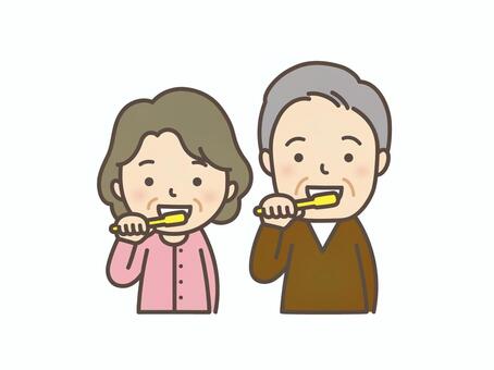 歯磨きする老人 高齢者,お年寄り,歯磨き,歯,８０２０,健康な歯,健康,シニア,おじいちゃん,おばあちゃんのイラスト素材