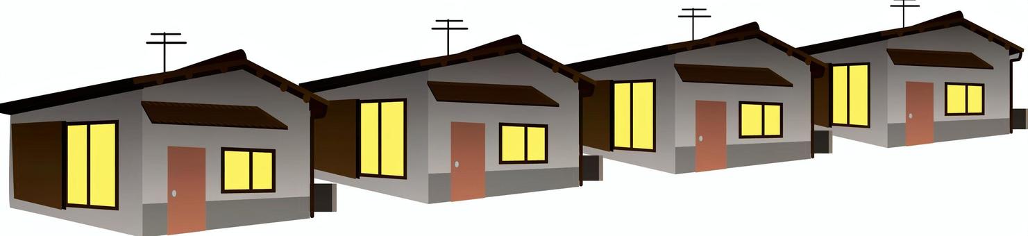 夜集合住宅  夜集合住宅  夜,集合住宅,市営,アパート,明かり,電気,生活,賃貸,平屋,建物のイラスト素材