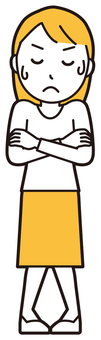  ロングヘア女性(黄)-064-全身 うーん,女性,女の子,人物,かわいい,悩む,困る,考える,心配,失敗のイラスト素材
