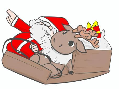 クリスマス、出発 出発,クリスマス,サンタクロース,トナカイ,ソリ,あわてんぼう,ギャグ,シンプル,ツッコミ待ちのイラスト素材