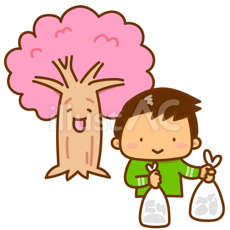 お花見でごみを持ち帰るひと お花見,桜,ごみのイラスト素材