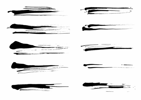筆タッチのいろいろな線の素材 筆タッチ,筆線,かすれ,黒,流れ,年賀状素材,手描き,勢い,和風,和デザインのイラスト素材