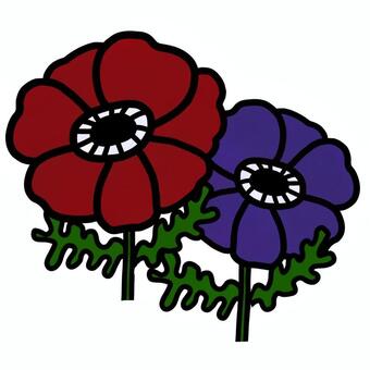 アネモネの手描きイラスト アネモネ,花,植物,レッド,パープル,赤,紫,春,春の花,手描きのイラスト素材